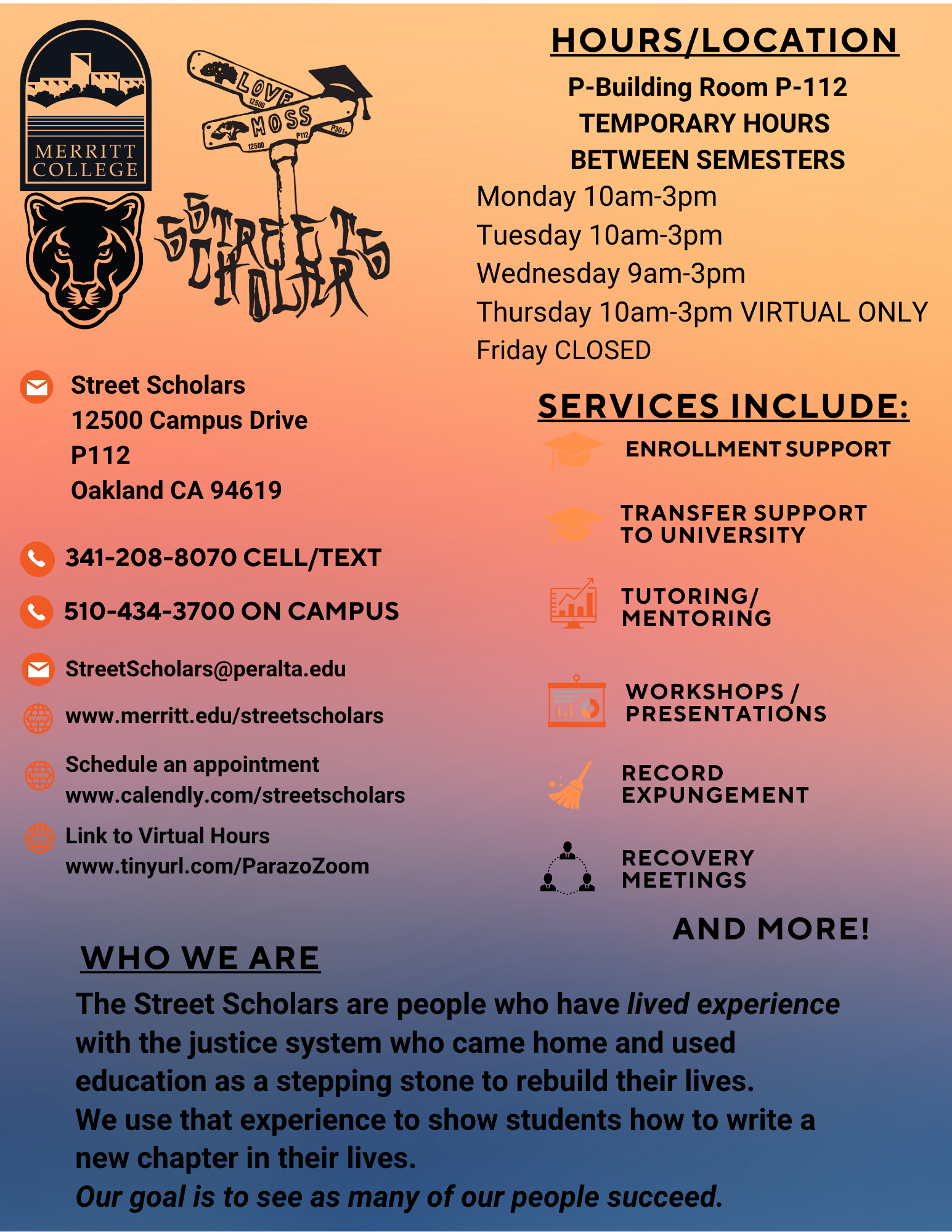 Street Scholars Services Hours Flyer 2025